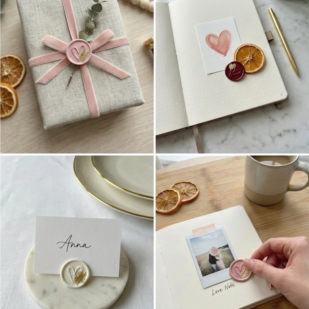 22k Gold Leaf Handmade Heart Wax Seals Wedding Invite Peel & Stick | 25 pack